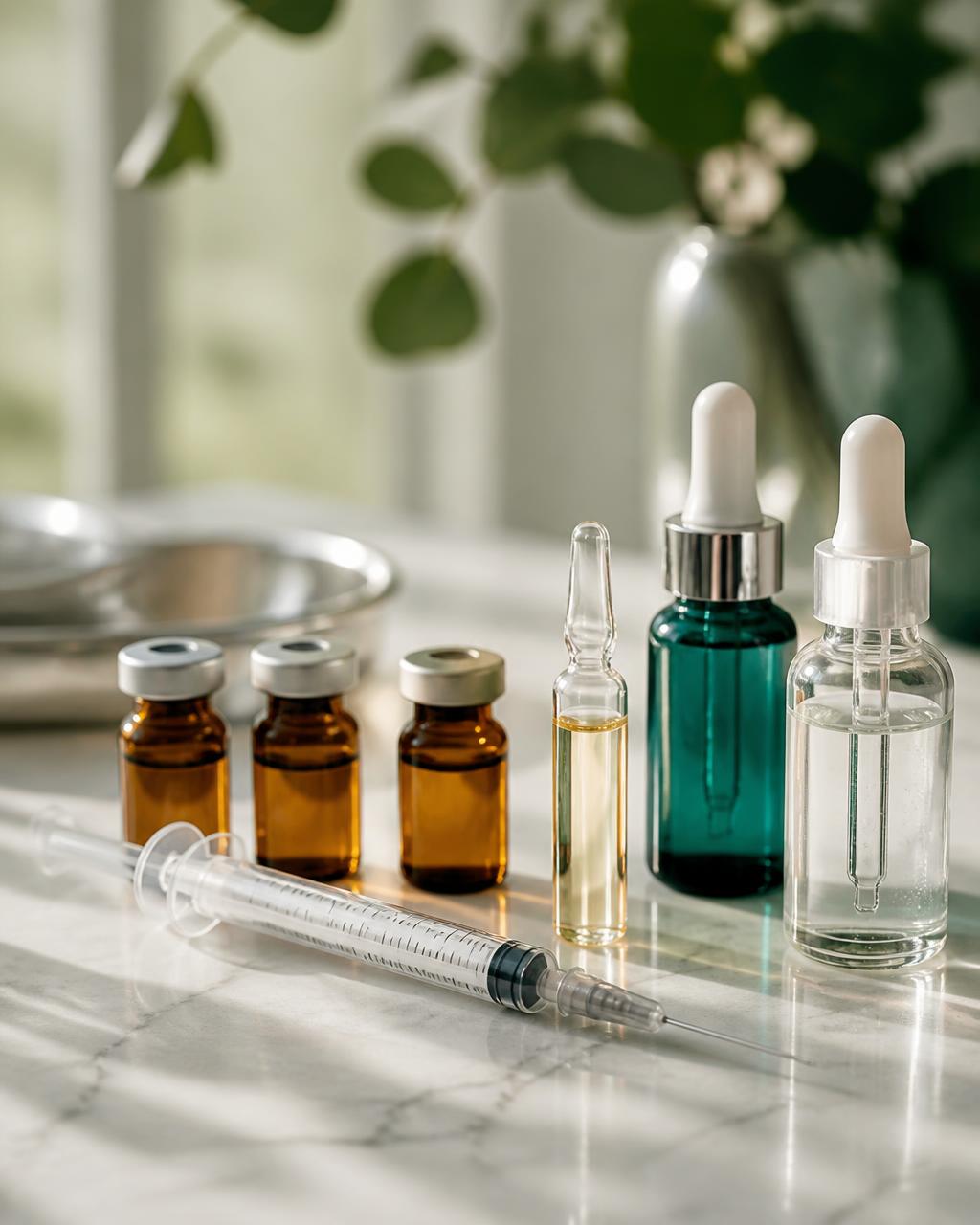 IV therapy add-on vials and boosters arranged on a clinical surface